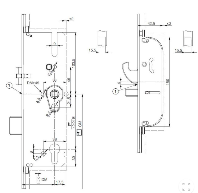 Lištový zámek Maco G-TS 35/92/16/8 2x hák 2x trn - 